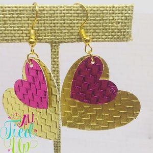 Pink and Gold Heart Earrings